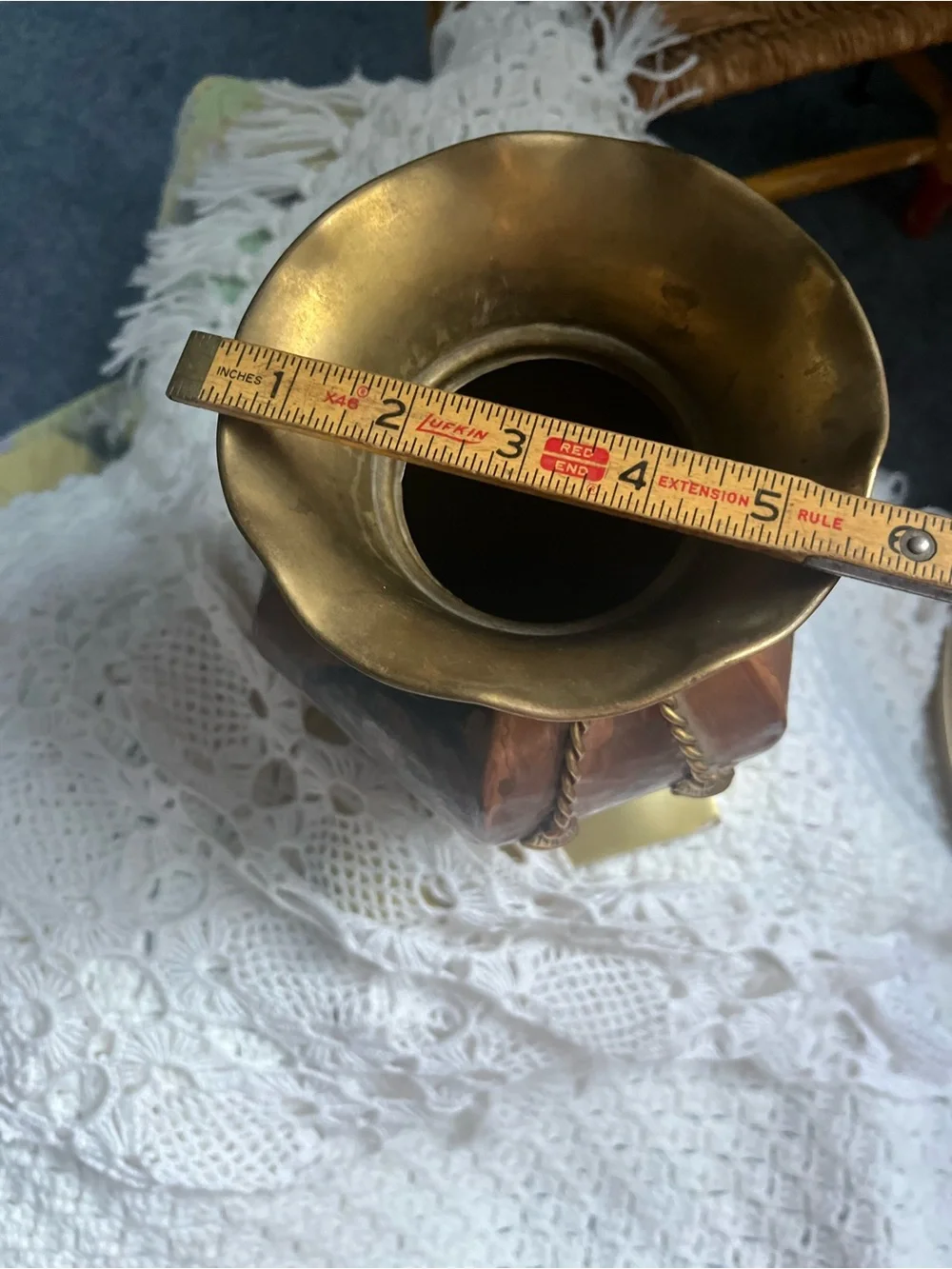 Vintage Brass Copper Decorative Vase with Brasd Rope Accent